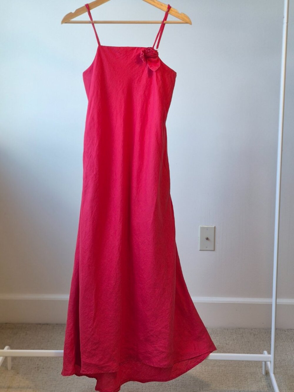 Red Maxi Slip Dress with Floral Accent